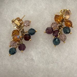 stunning gold and multi colored crystal pierced earrings 1 & 1/2 inch drop. New